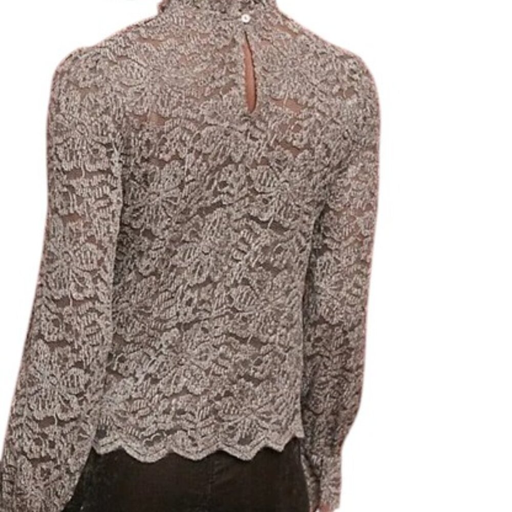 NWT Eri + Ali Delano Lace Mock Neck Top Size Large Taupe Anthropologie - Picture 10 of 11
